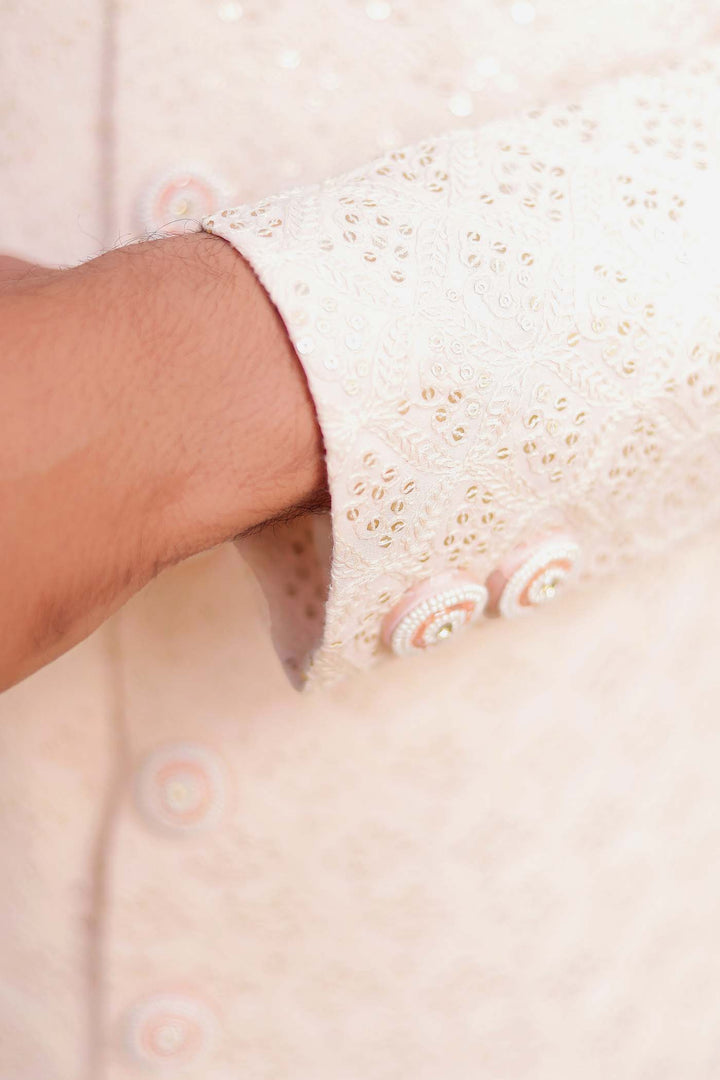 Light Pink Lucknowi Indo-Western Suit.