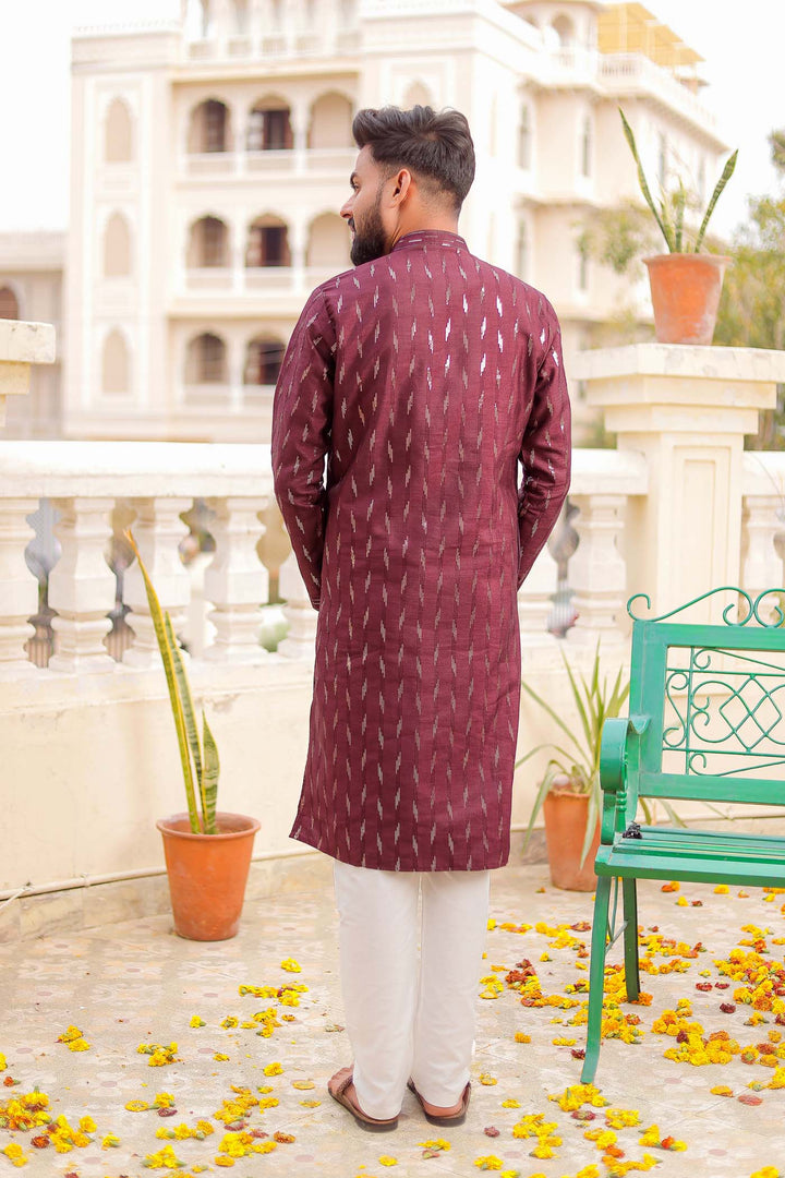 Wine Raw Silk Kurta Suit With Sequin Embroidery All Over.