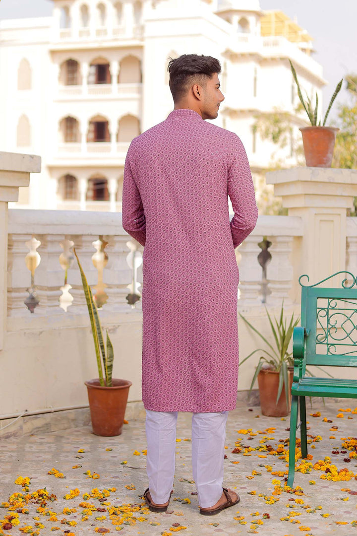 Pink Lucknowi Kurta Suit With Sequin Work.
