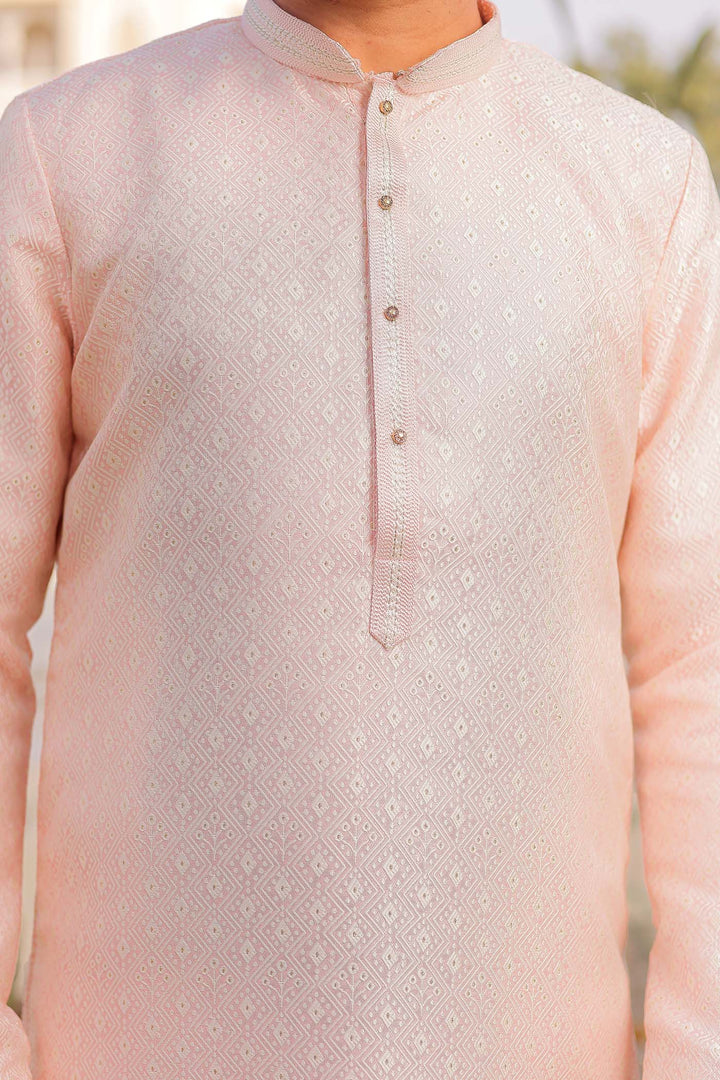 Light Pink Brocade Silk Kurta Suit.
