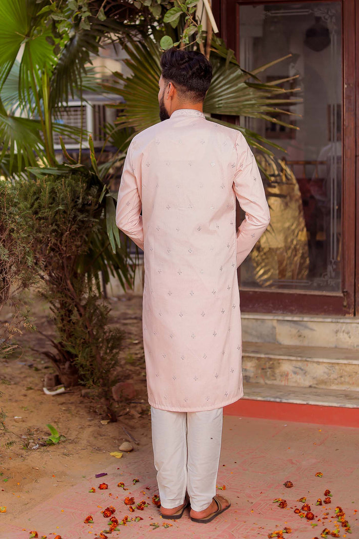 Light Pink Rayon Silk Kurta Suit With Sequin Embroidery.