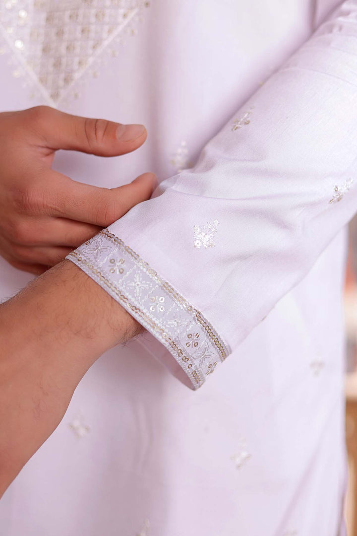 White Rayon Silk Kurta Suit With Sequin Embroidery.