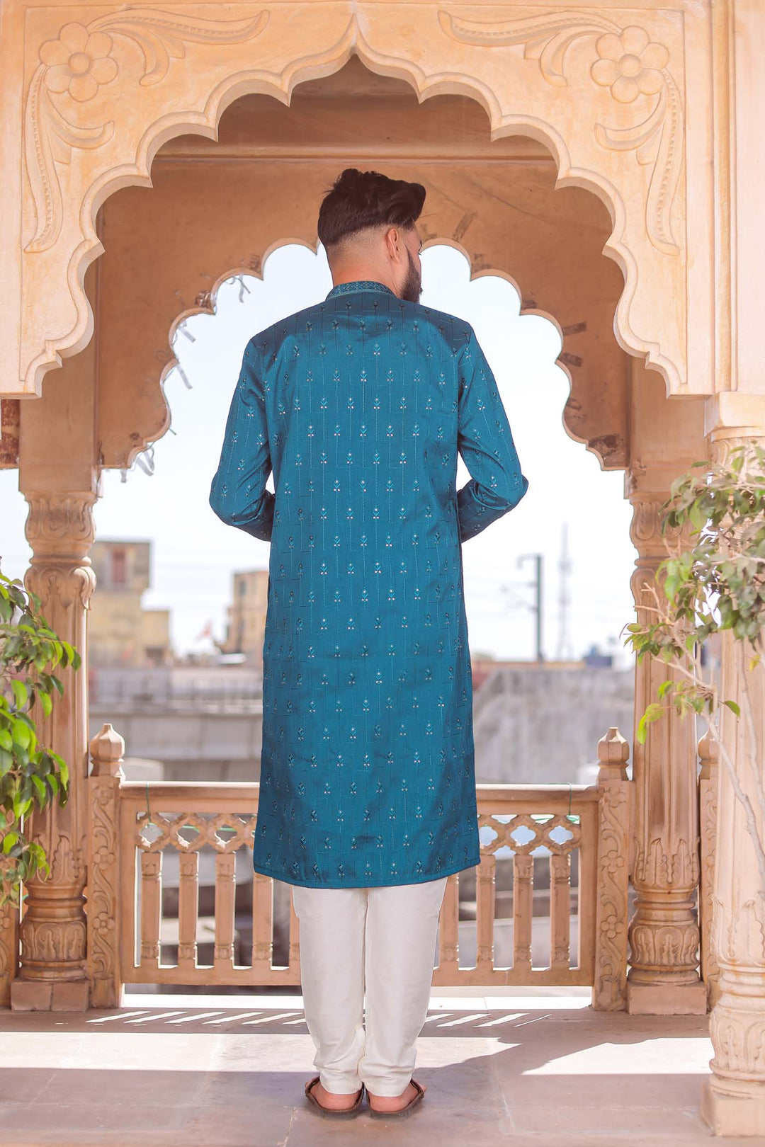 Rama Raw Silk Kurta Suit With Resham Thread And Sequin Embroidery.