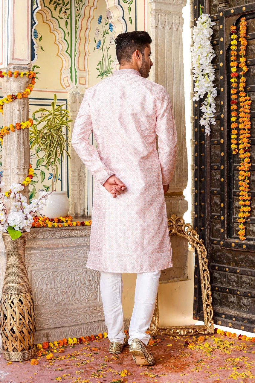 Peach Digital Print Silk Kurta Suit