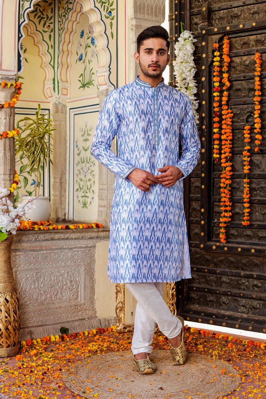 Blue Raw Silk Kurta Suit.