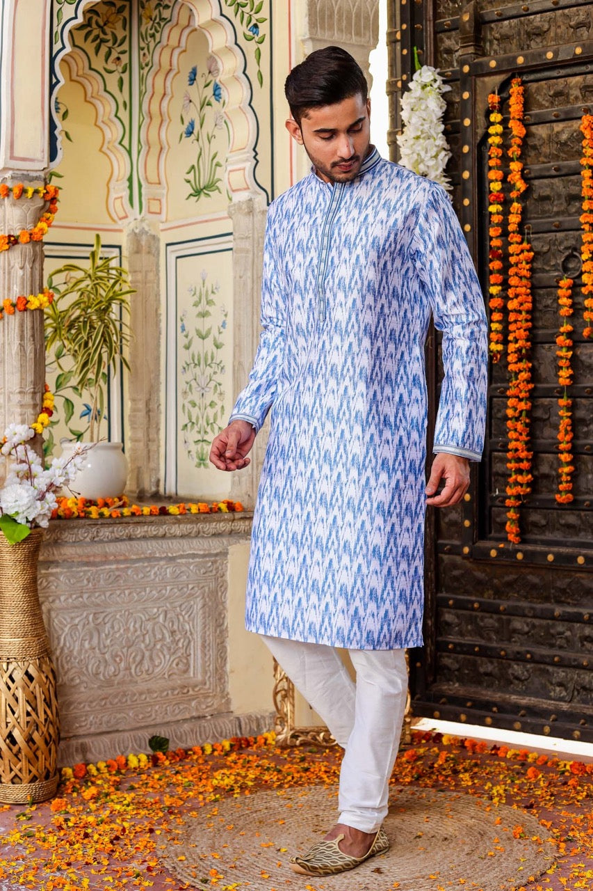 Blue Raw Silk Kurta Suit.