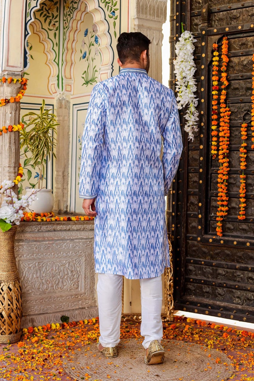 Blue Raw Silk Kurta Suit.
