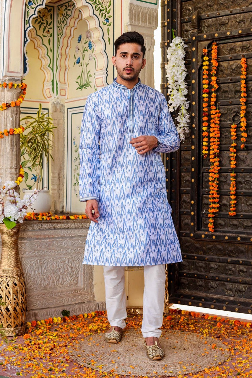 Blue Raw Silk Kurta Suit.