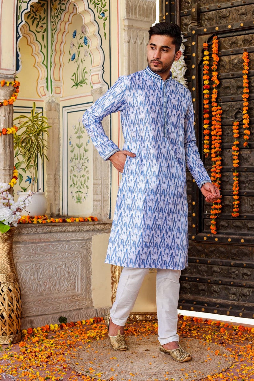 Blue Raw Silk Kurta Suit.