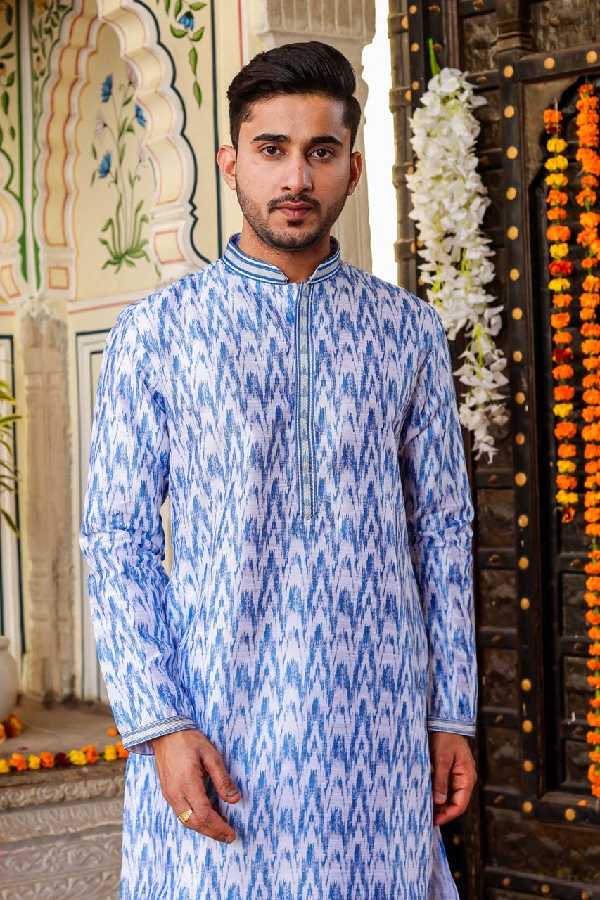 Blue Raw Silk Kurta Suit.