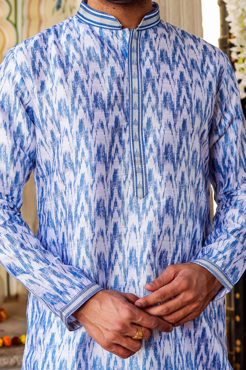 Blue Raw Silk Kurta Suit.