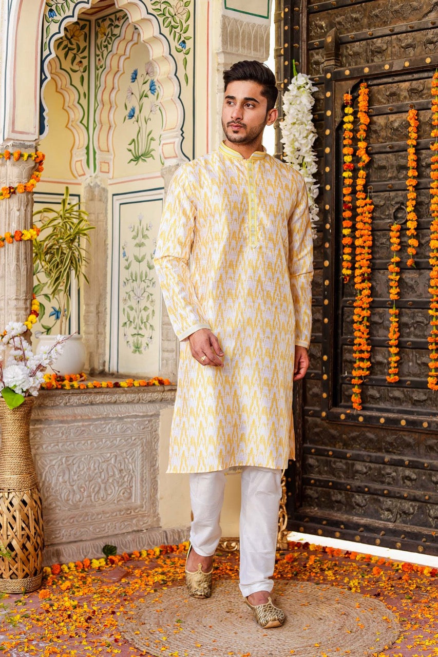 Yellow Raw Silk Kurta Suit.