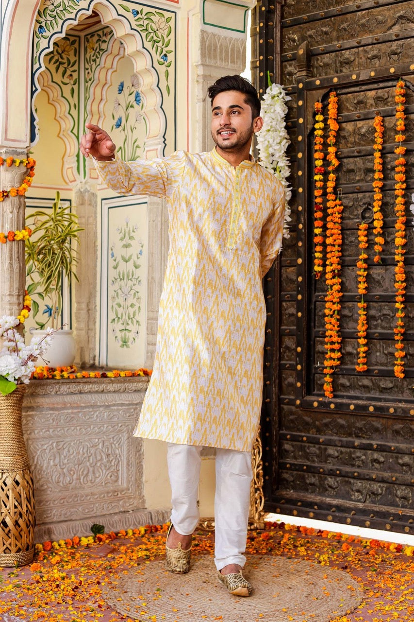 Yellow Raw Silk Kurta Suit.