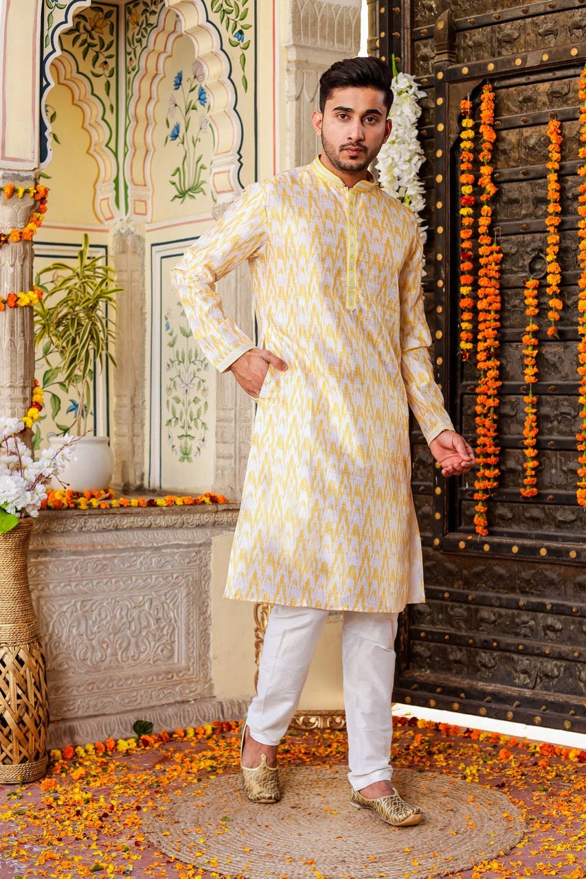Yellow Raw Silk Kurta Suit.