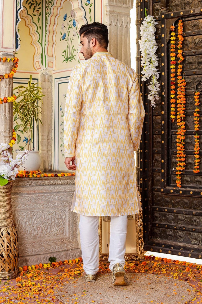 Yellow Raw Silk Kurta Suit.