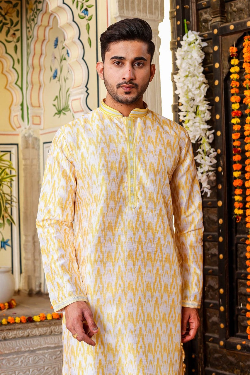 Yellow Raw Silk Kurta Suit.