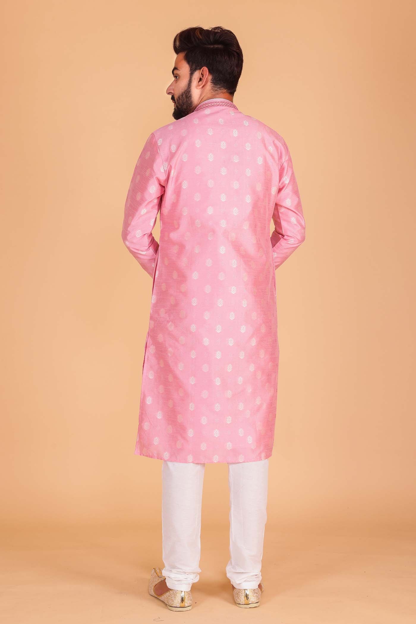 Soft Brocade Silk Kurta Suit - Pink