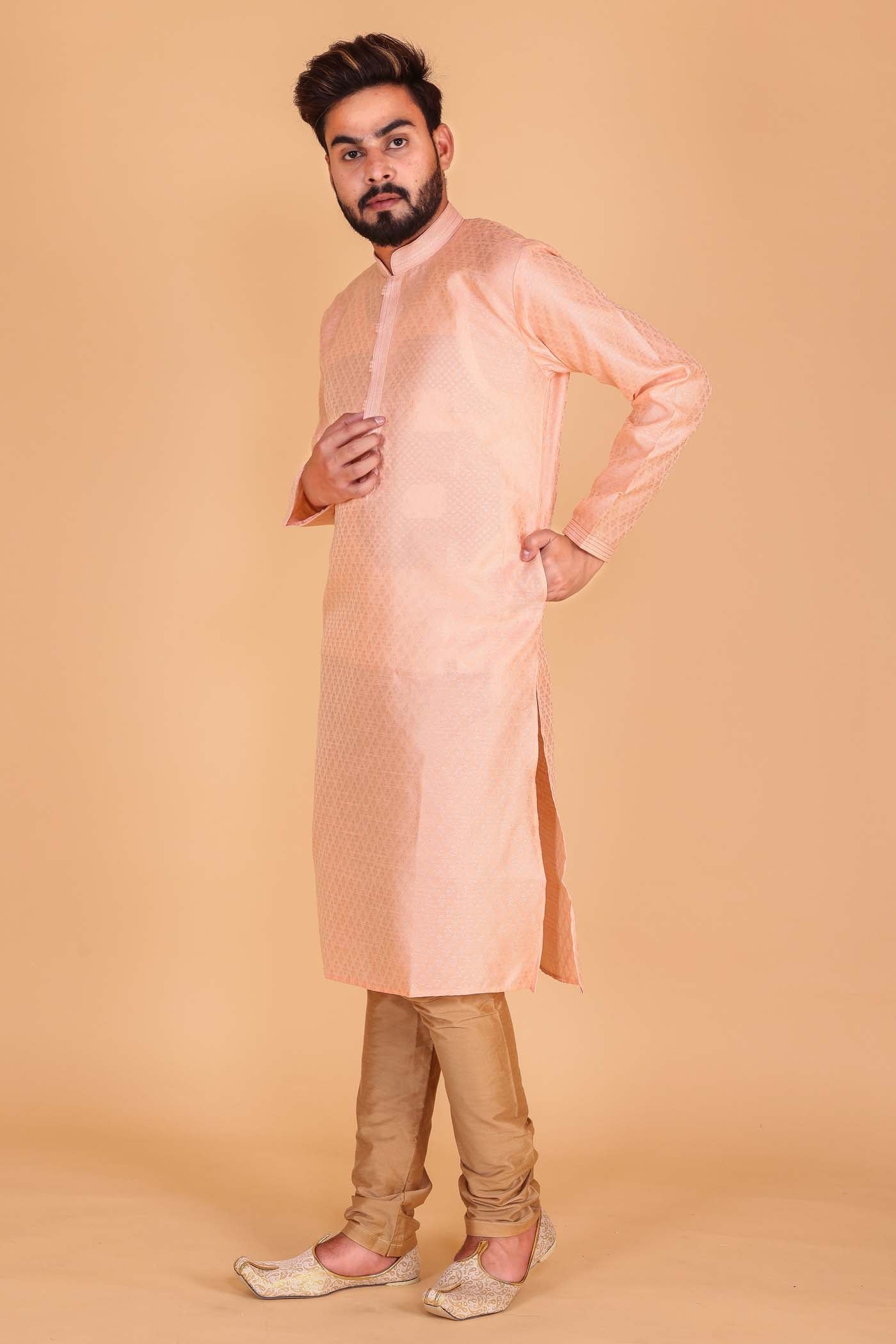 Brocade Print Kurta Suit - Peach