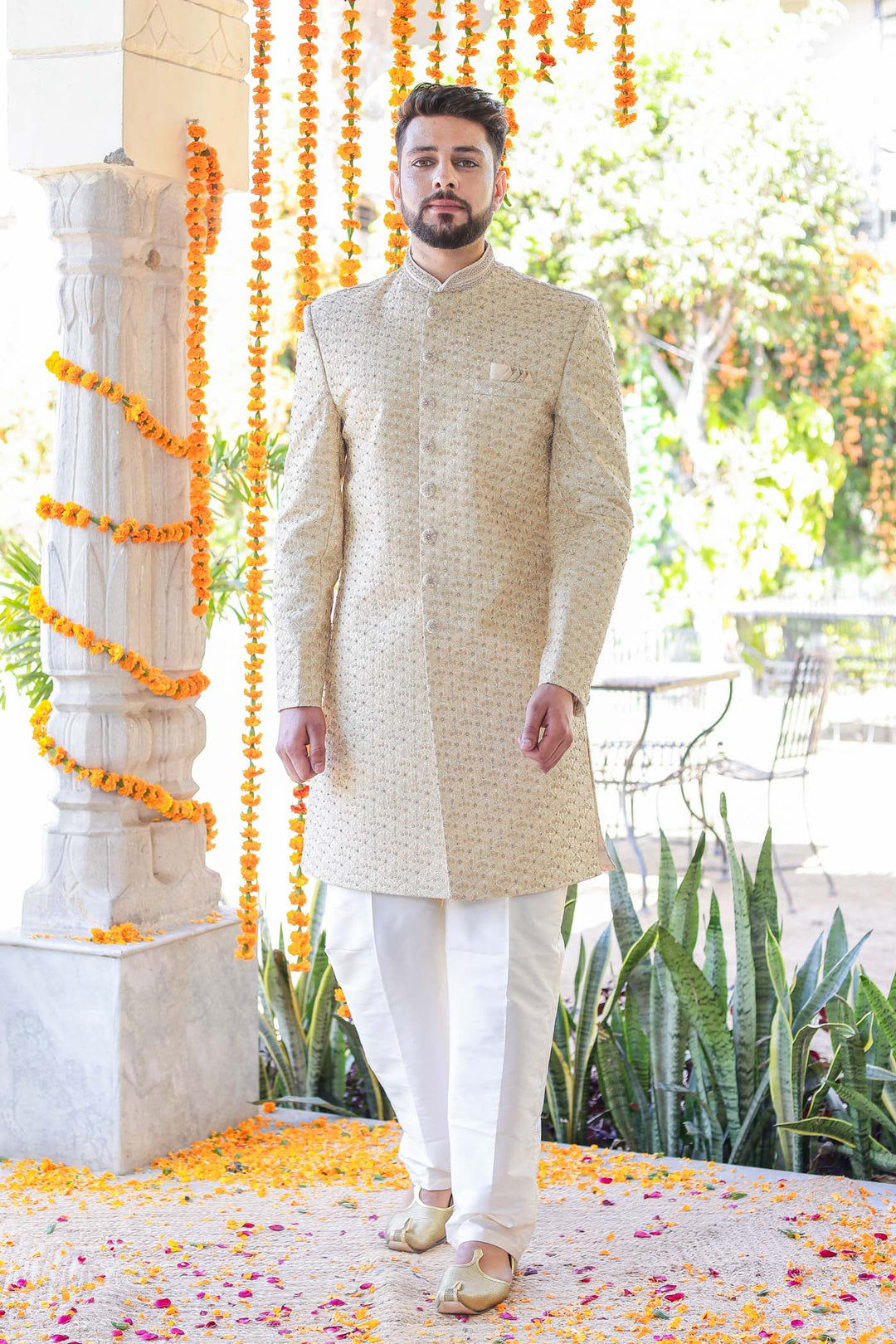 Gold Lucknowi Indo-Western Suit