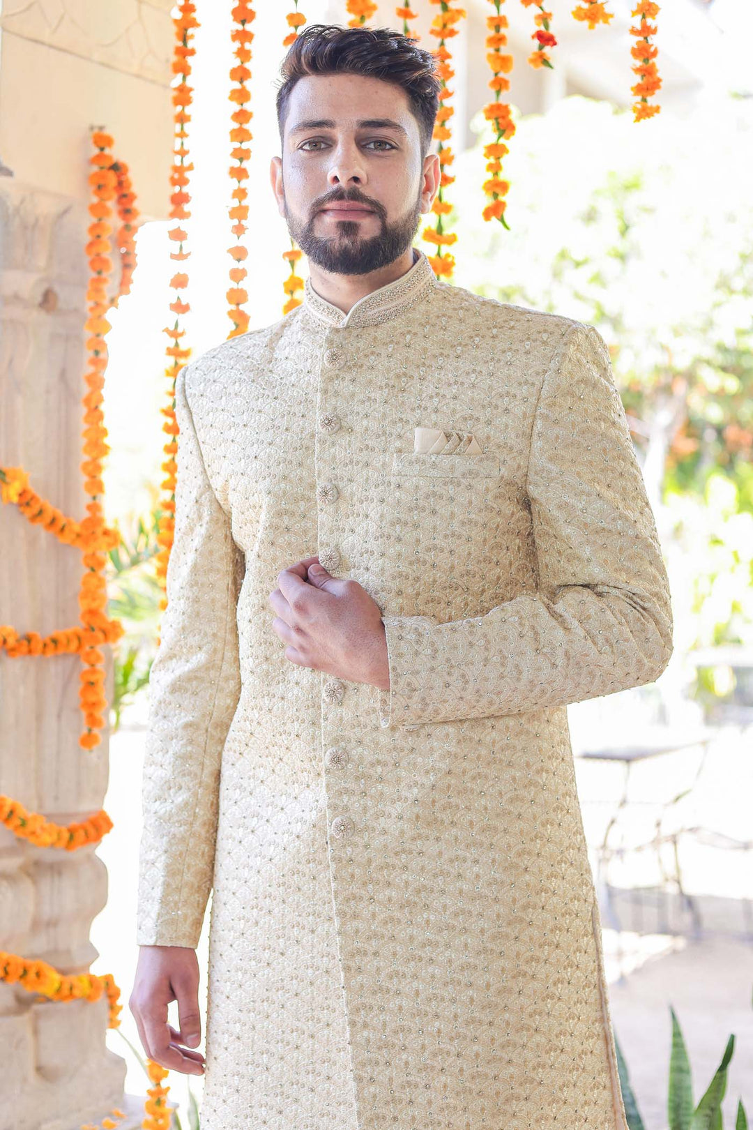 Gold Lucknowi Indo-Western Suit