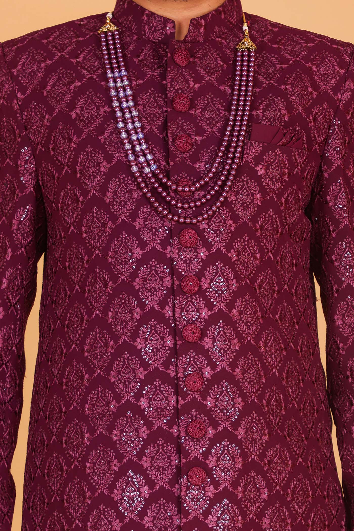 Dark Magenta Soft Lucknowi Silk Indo-Western Suit