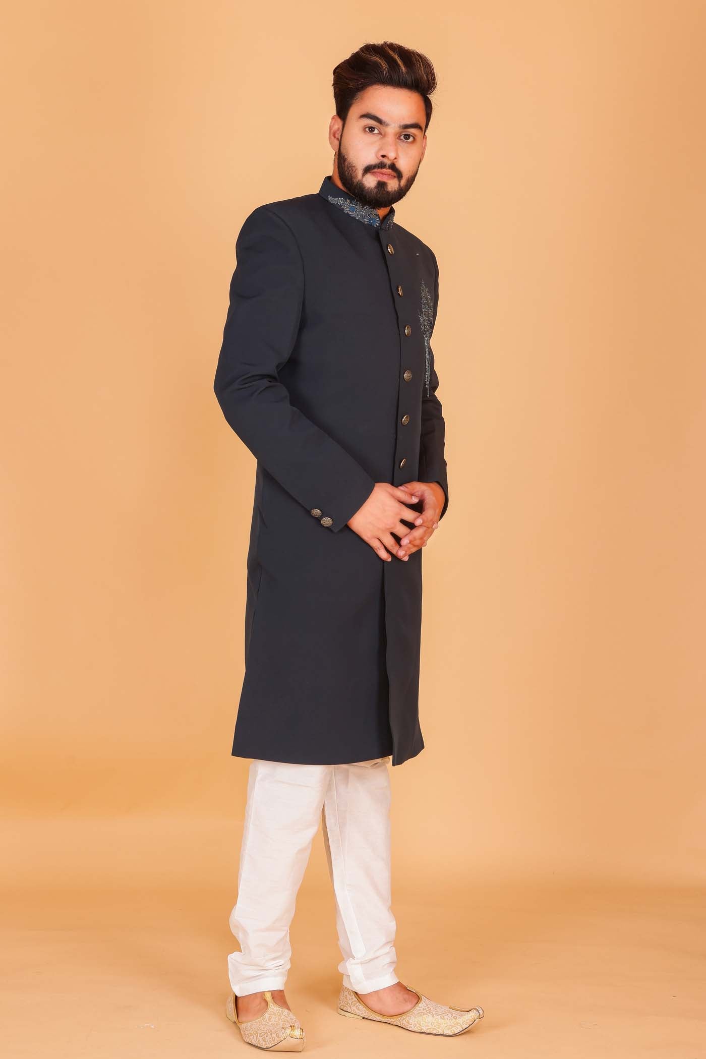 Peacock Blue Sherwani Suit.