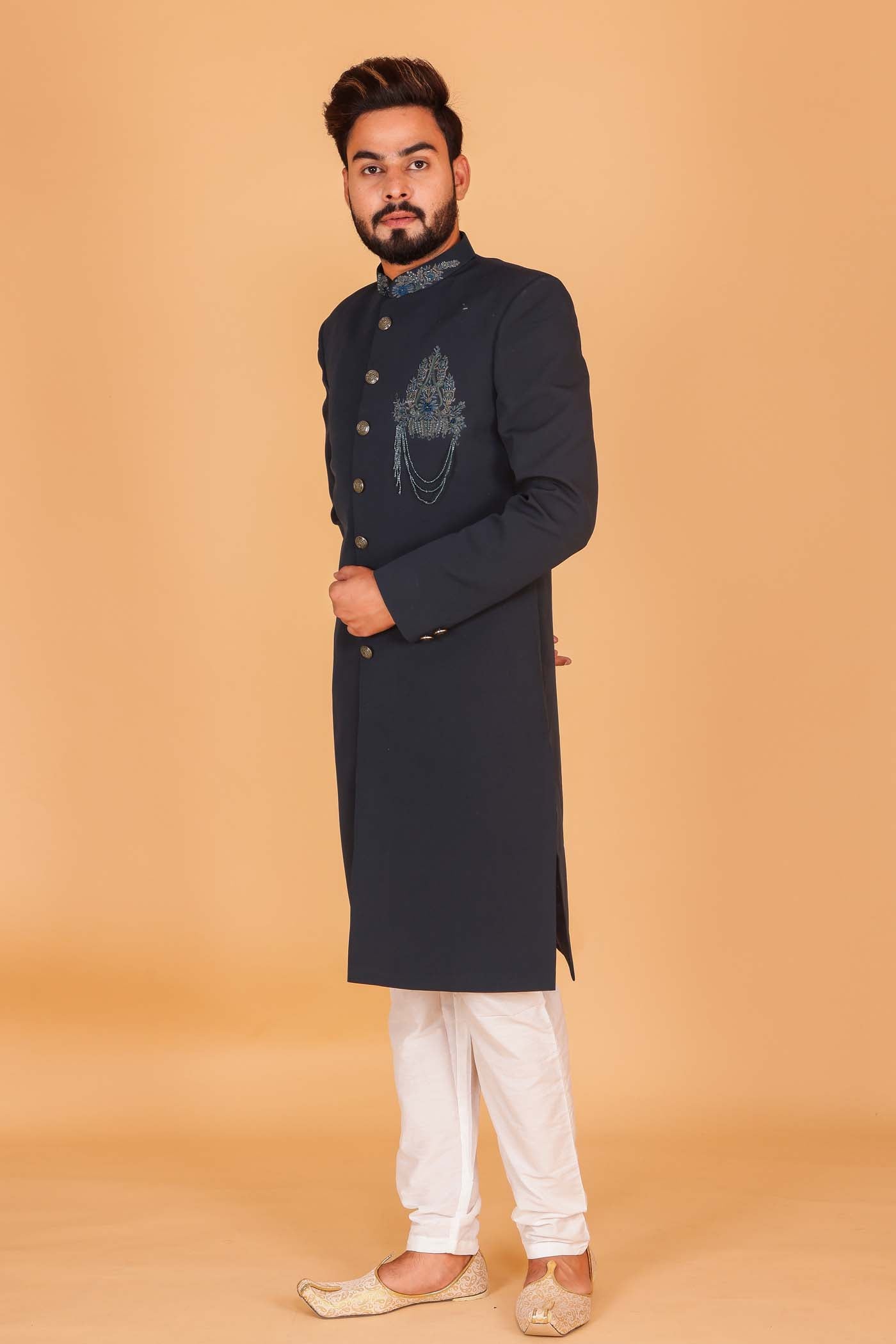 Peacock Blue Sherwani Suit.
