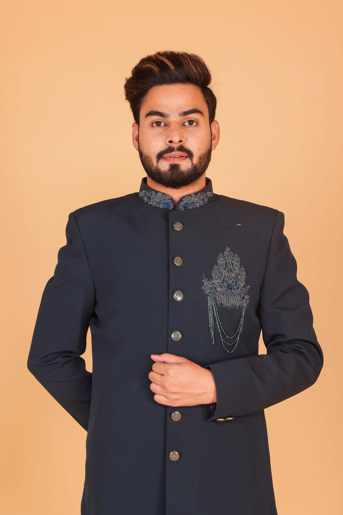 Peacock Blue Sherwani Suit.