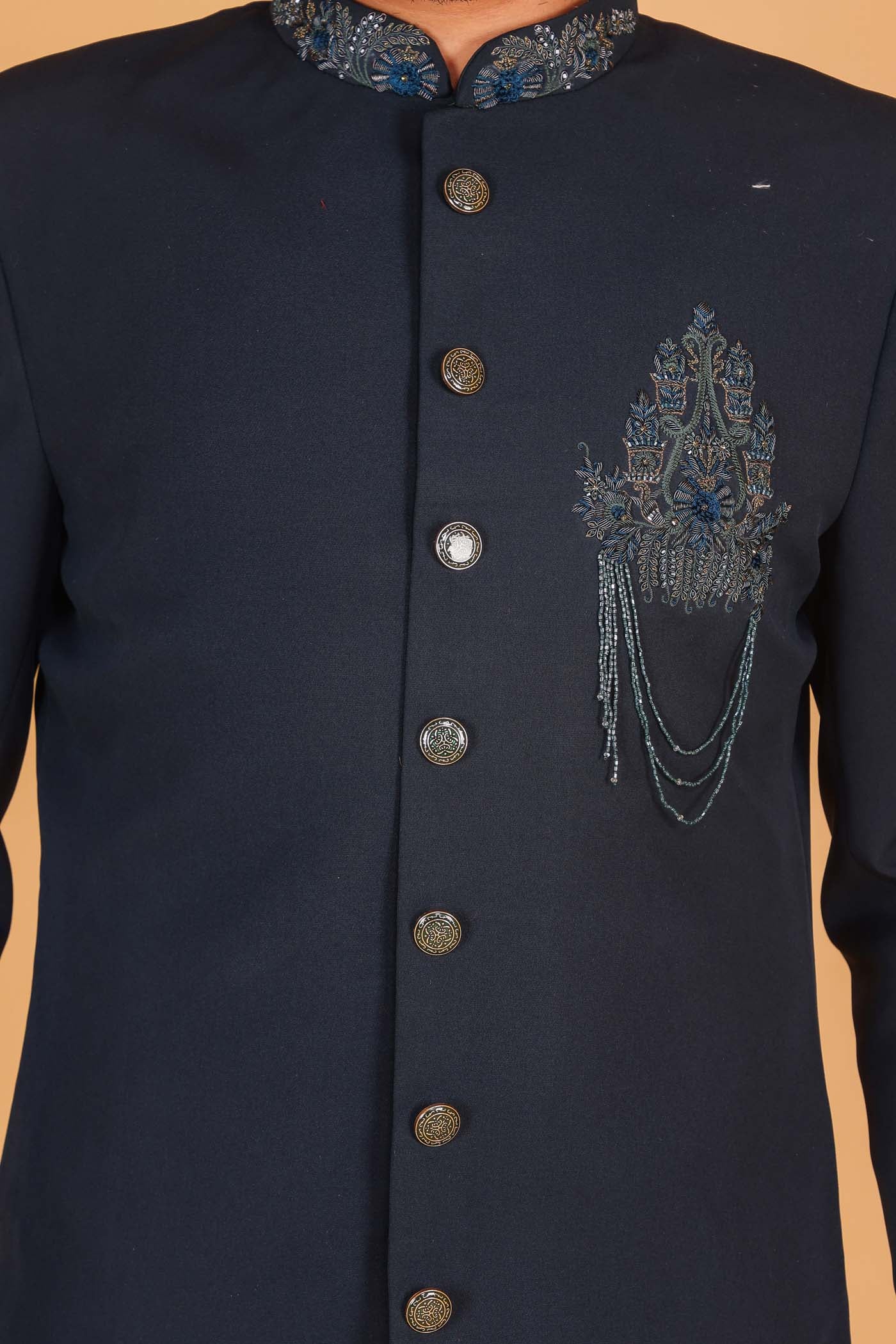 Peacock Blue Sherwani Suit.