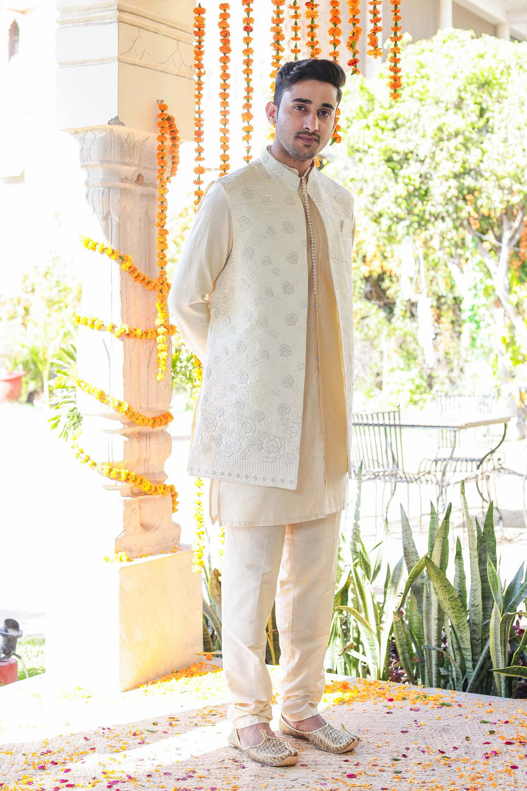 Light Gold Open Jacket style Indo-Western Suit.