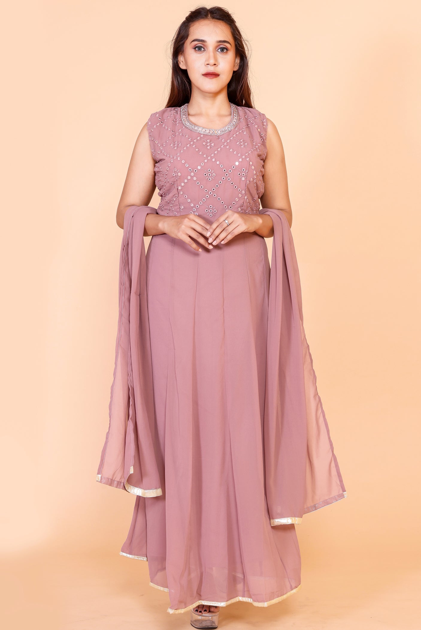 Dusty Pink Mirror work Anarkali