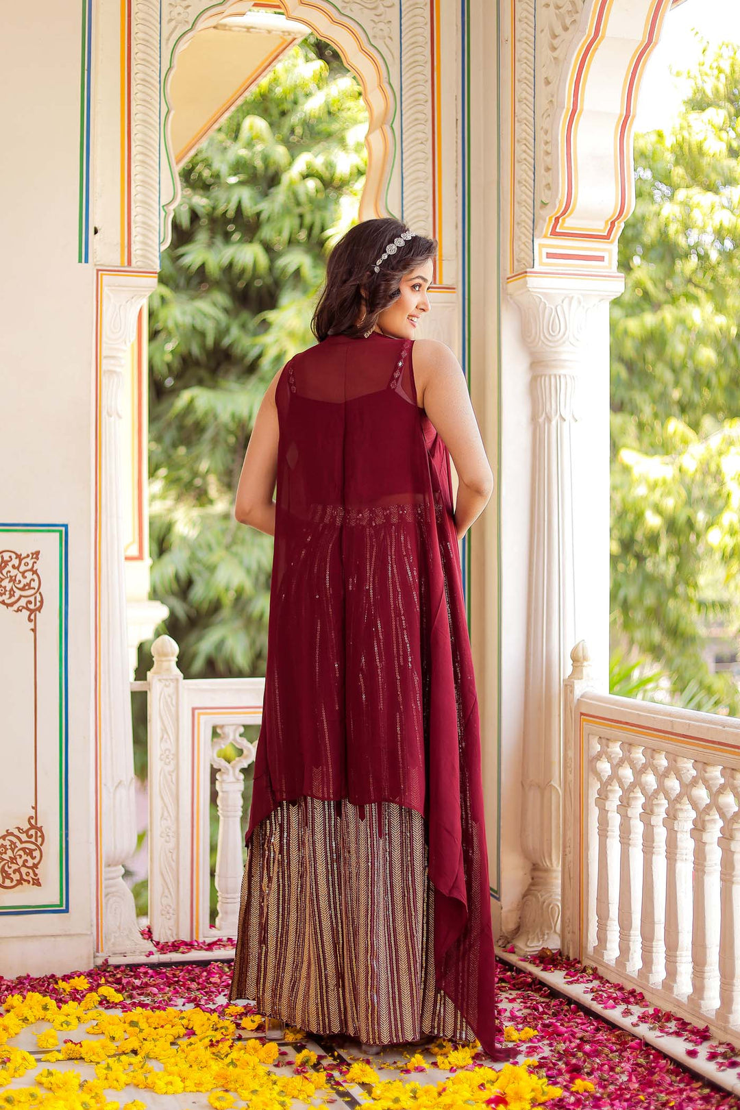 Cherry red palazzo suit