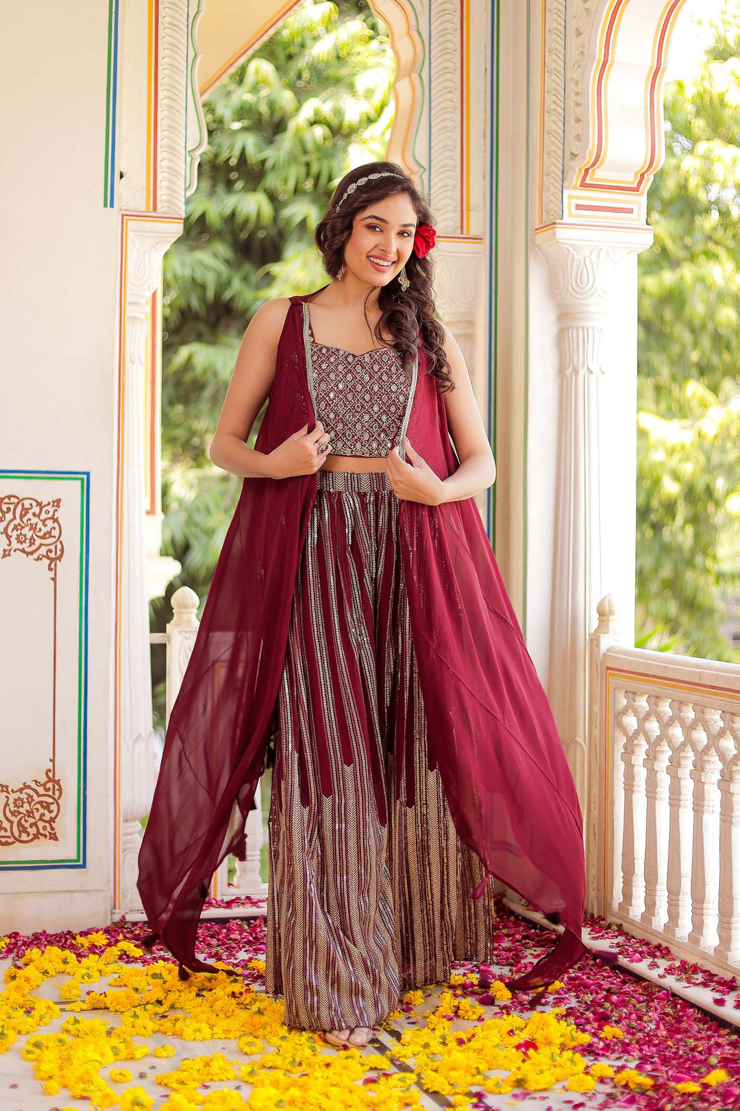 Cherry red palazzo suit