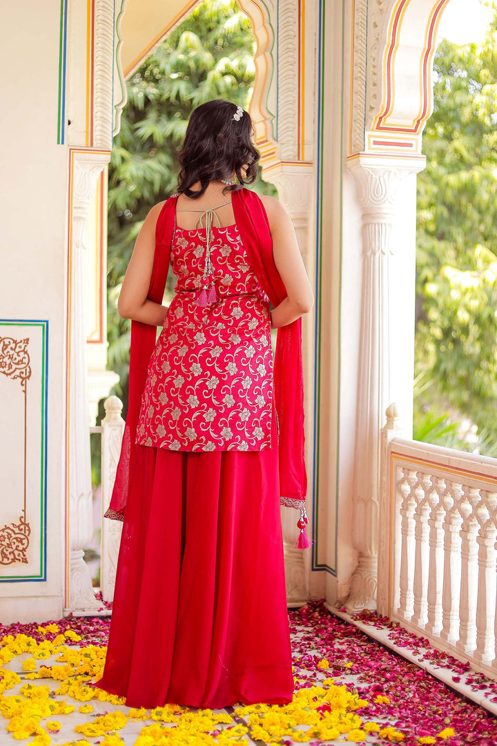 Rani Pink Jacquard Silk Palazzo Suit