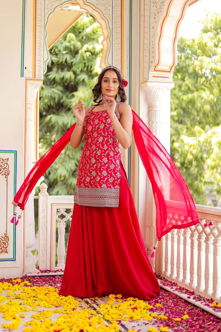 Rani Pink Jacquard Silk Palazzo Suit