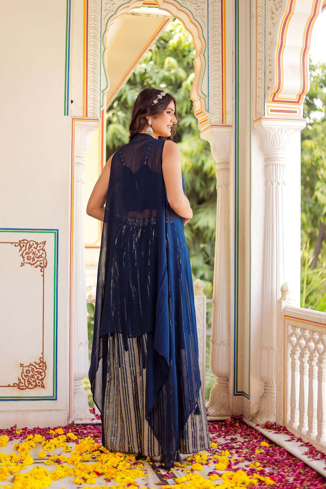 Navy Blue flared palazzo suit