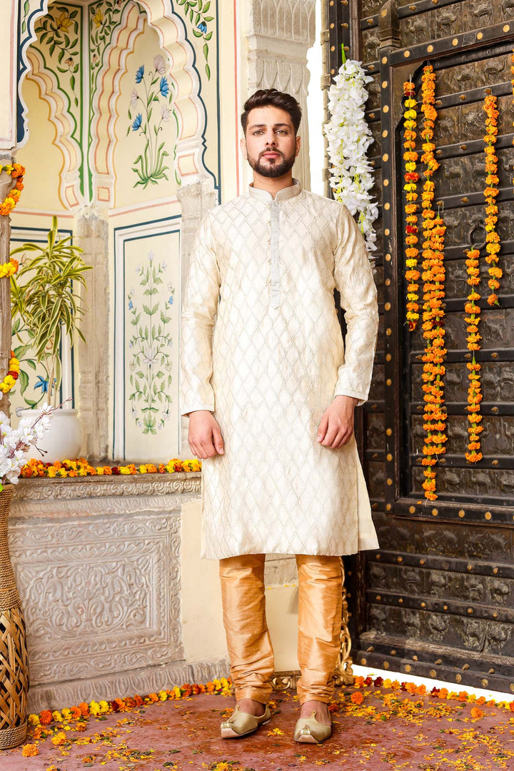 Cream Soft Silk Kurta Suit with Sequin Embroidery.