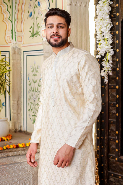 Cream Soft Silk Kurta Suit with Sequin Embroidery.