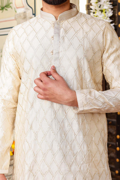 Cream Soft Silk Kurta Suit with Sequin Embroidery.