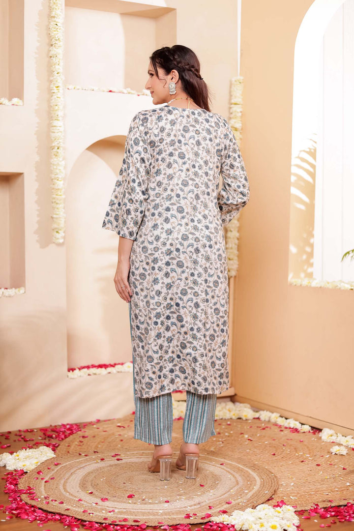 Light Rama Floral Printed Straight Cut Rayon Kurta Set.