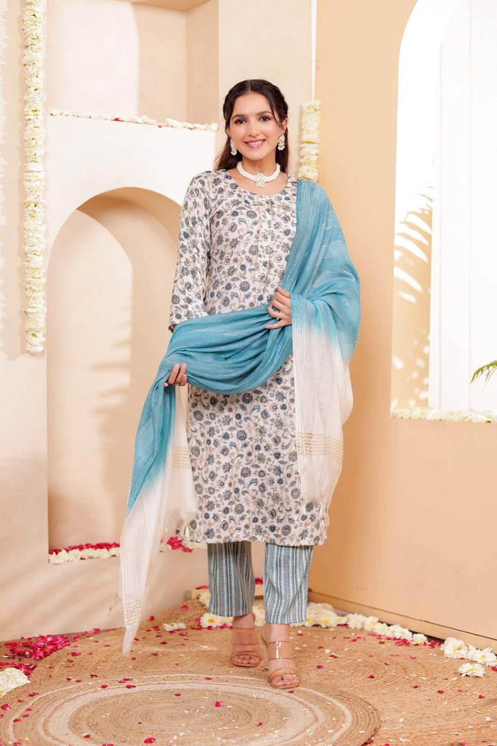 Light Rama Floral Printed Straight Cut Rayon Kurta Set.