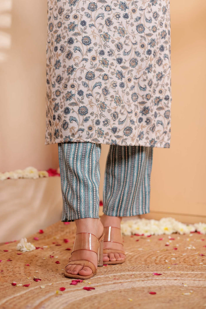 Light Rama Floral Printed Straight Cut Rayon Kurta Set.