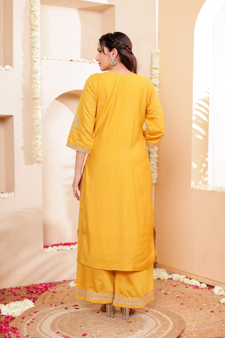Mustard Soft Silk Straight Cut Kurta Set