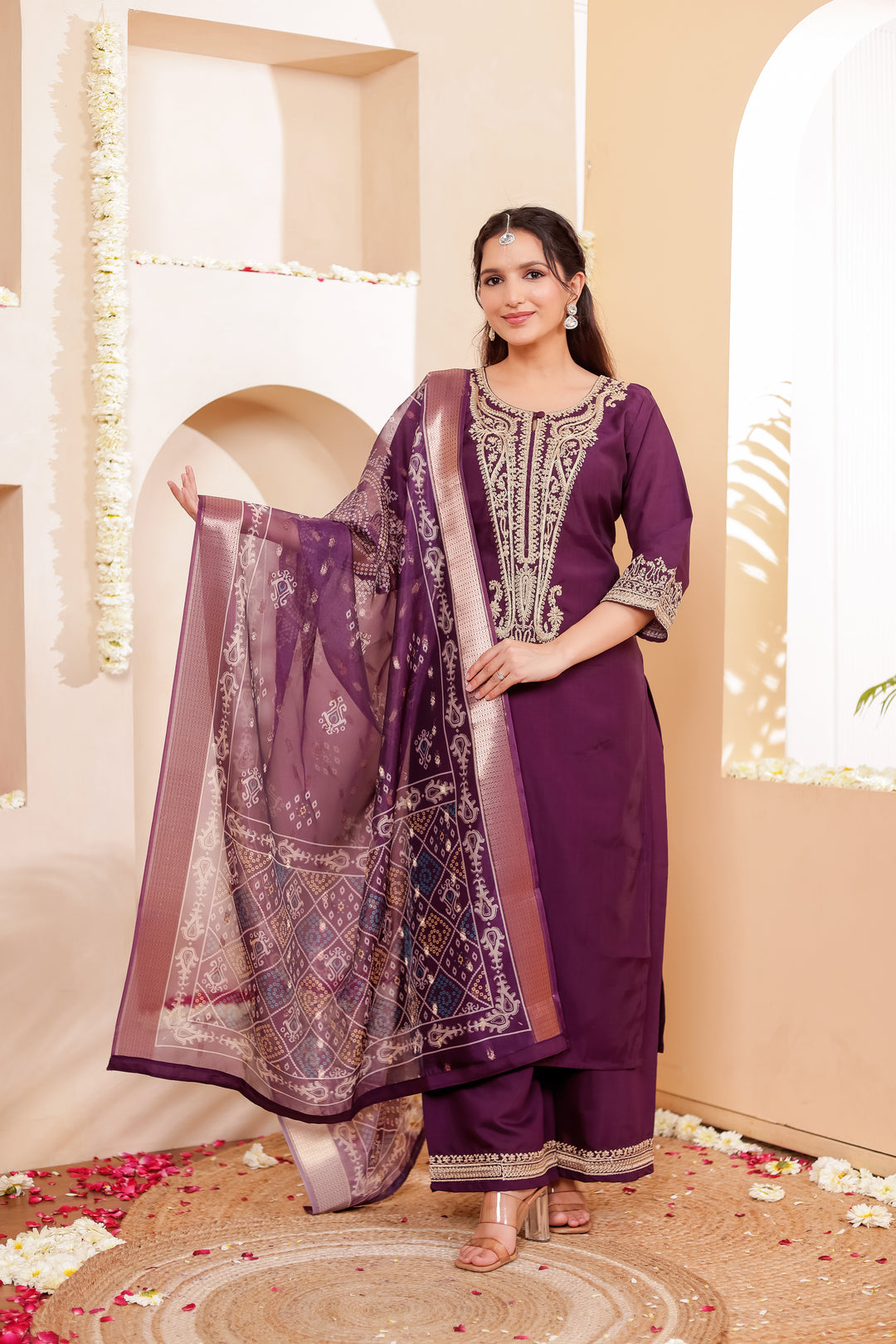 Purple Soft Silk Straight Cut Kurta Set