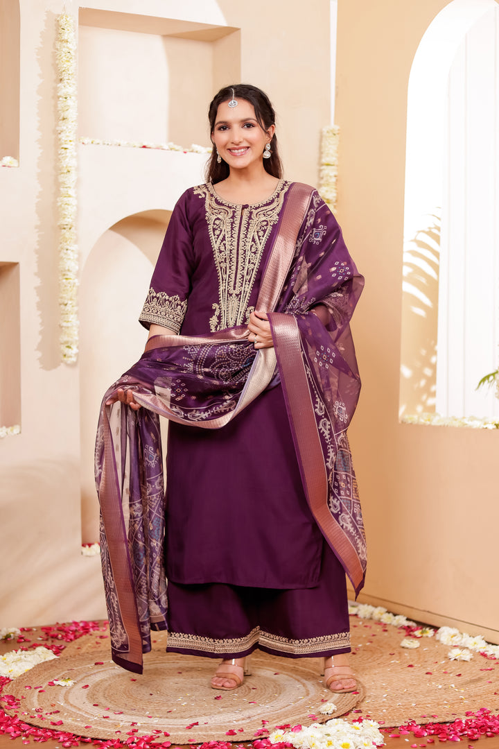 Purple Soft Silk Straight Cut Kurta Set