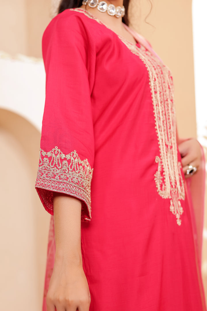 Pink Soft Silk Straight Cut Kurta Set