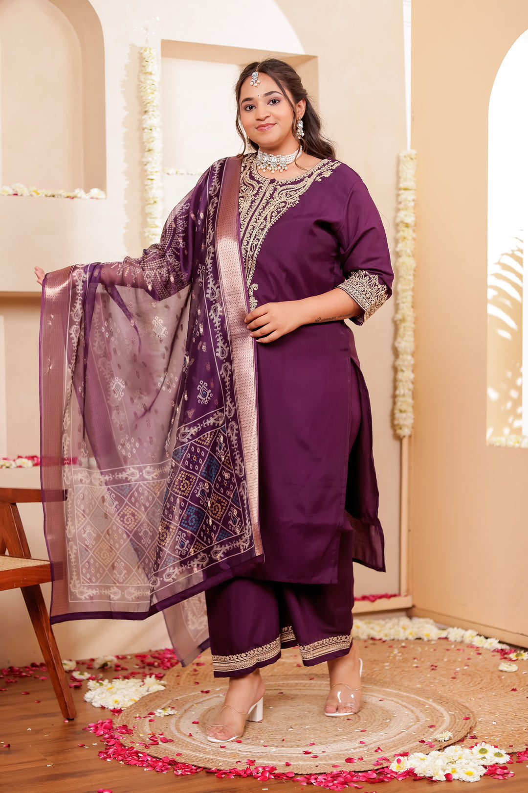 Purple Soft Silk Straight Cut Kurta Set