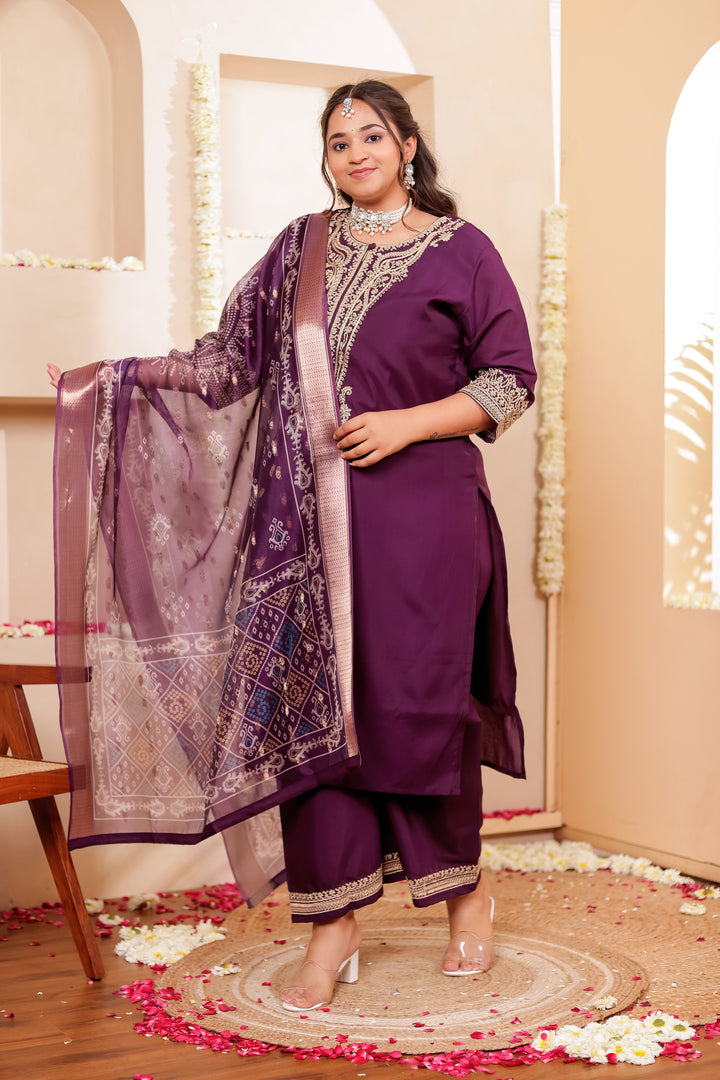 Purple Soft Silk Straight Cut Kurta Set