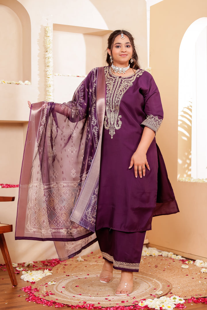 Purple Soft Silk Straight Cut Kurta Set
