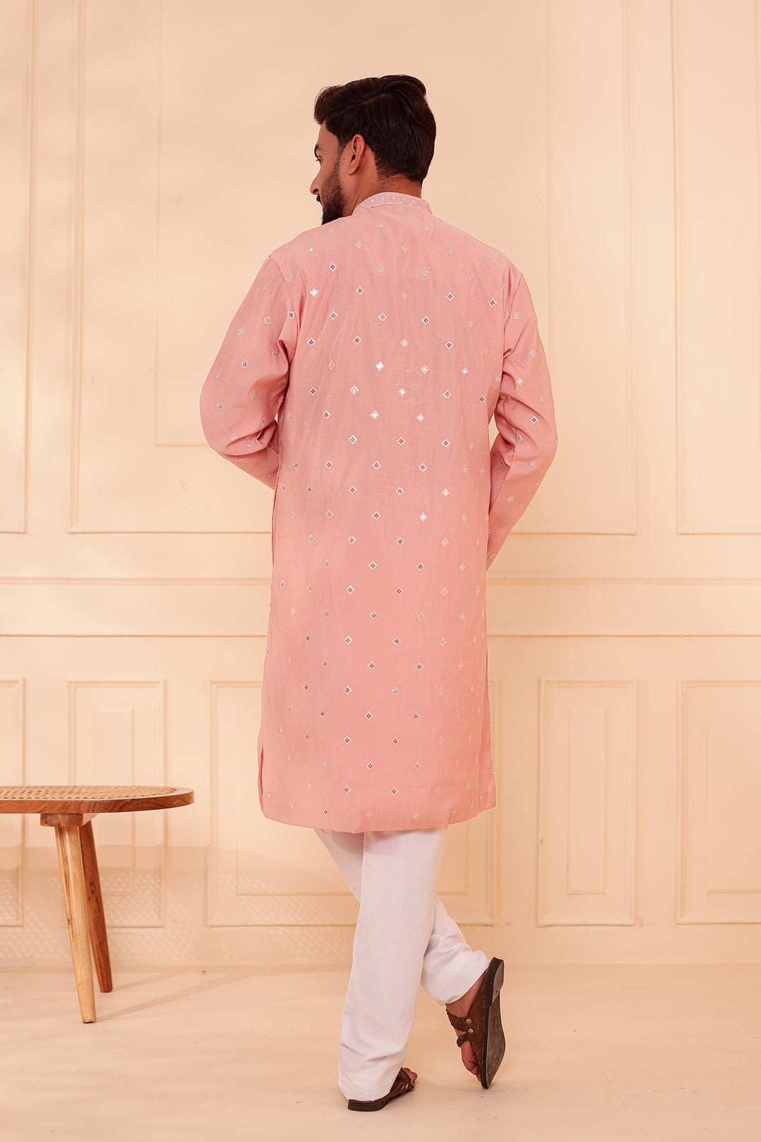 Peach Soft Silk Kurta Suit with Sequin & Thread Embroidery